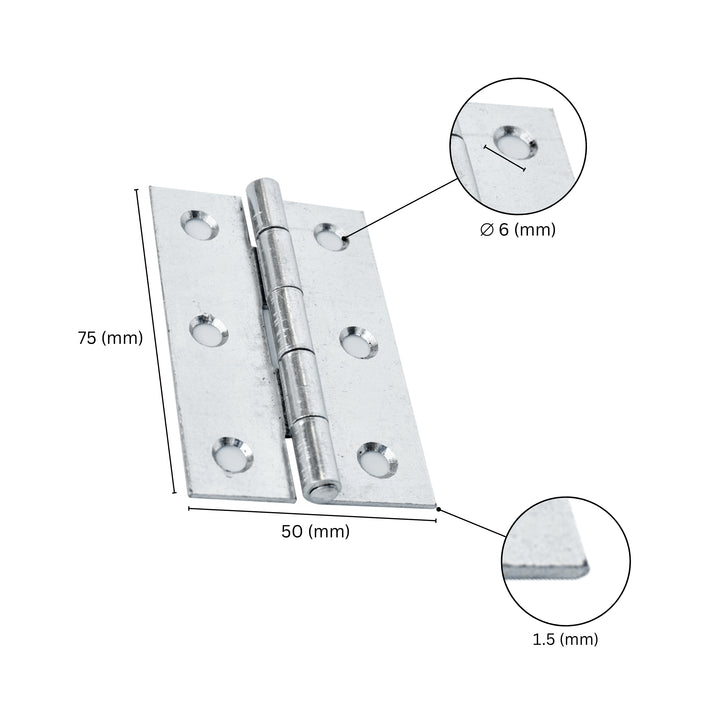 butt hinge with labeled dimensions.