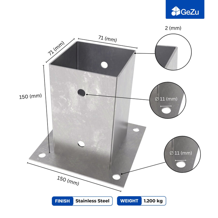 Square Bolt Down Post Support Base | Post Shoe