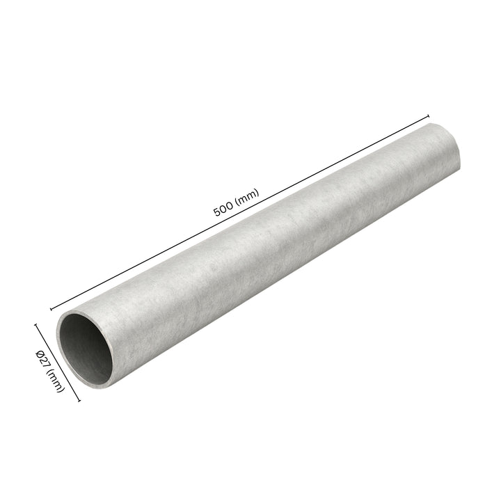 Steel pipe Ø27 mm x 500 mm with labeled dimension.