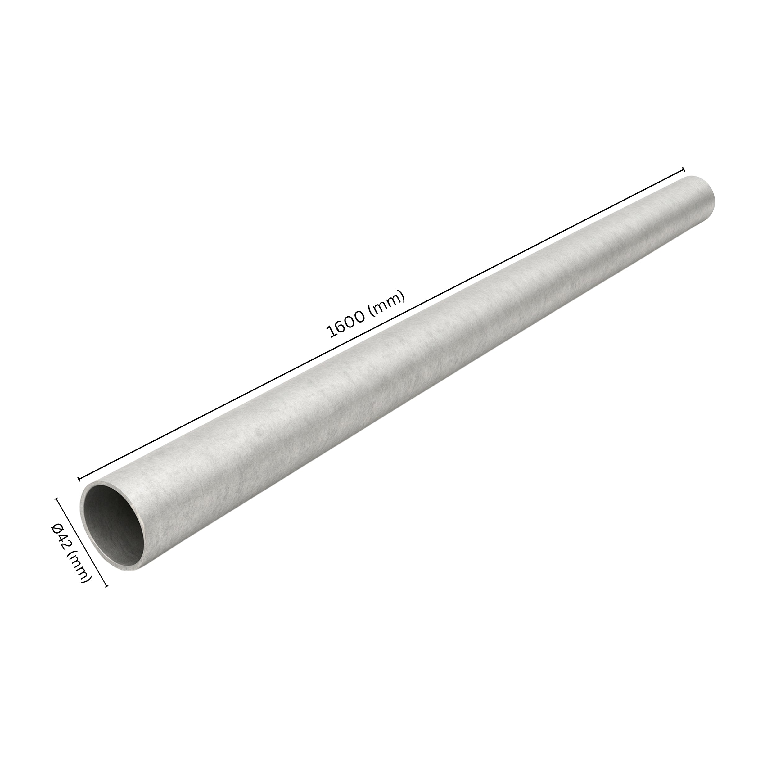 Steel pipe Ø42 mm x 1600 mm with labeled dimension.