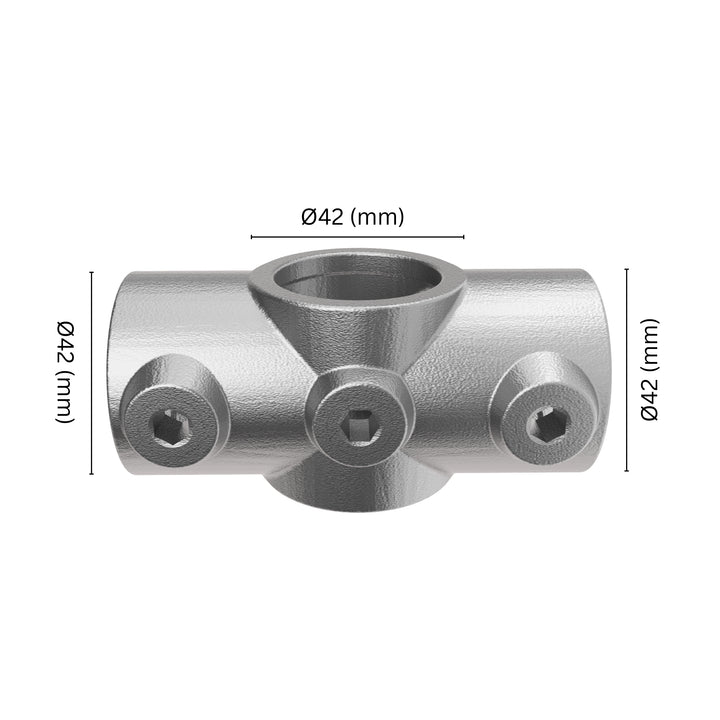 Two Socket Cross Tube Clamp 42 mm with labeled dimensions.