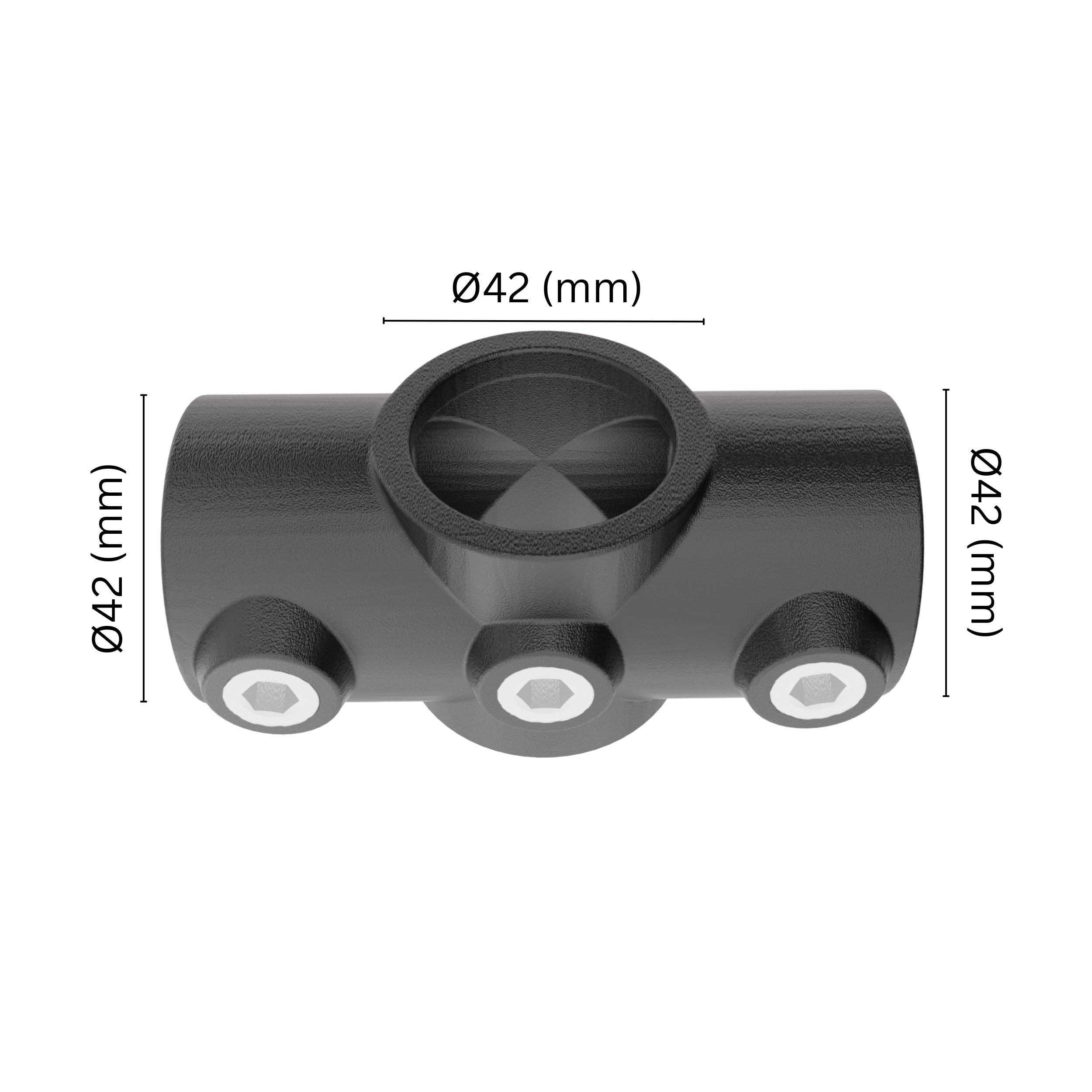 Two Socket Cross Tube Clamp 42 mm with labeled dimensions.