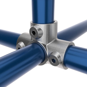 3-way side outlet tee clamp fitting joining three tubes at right angles.