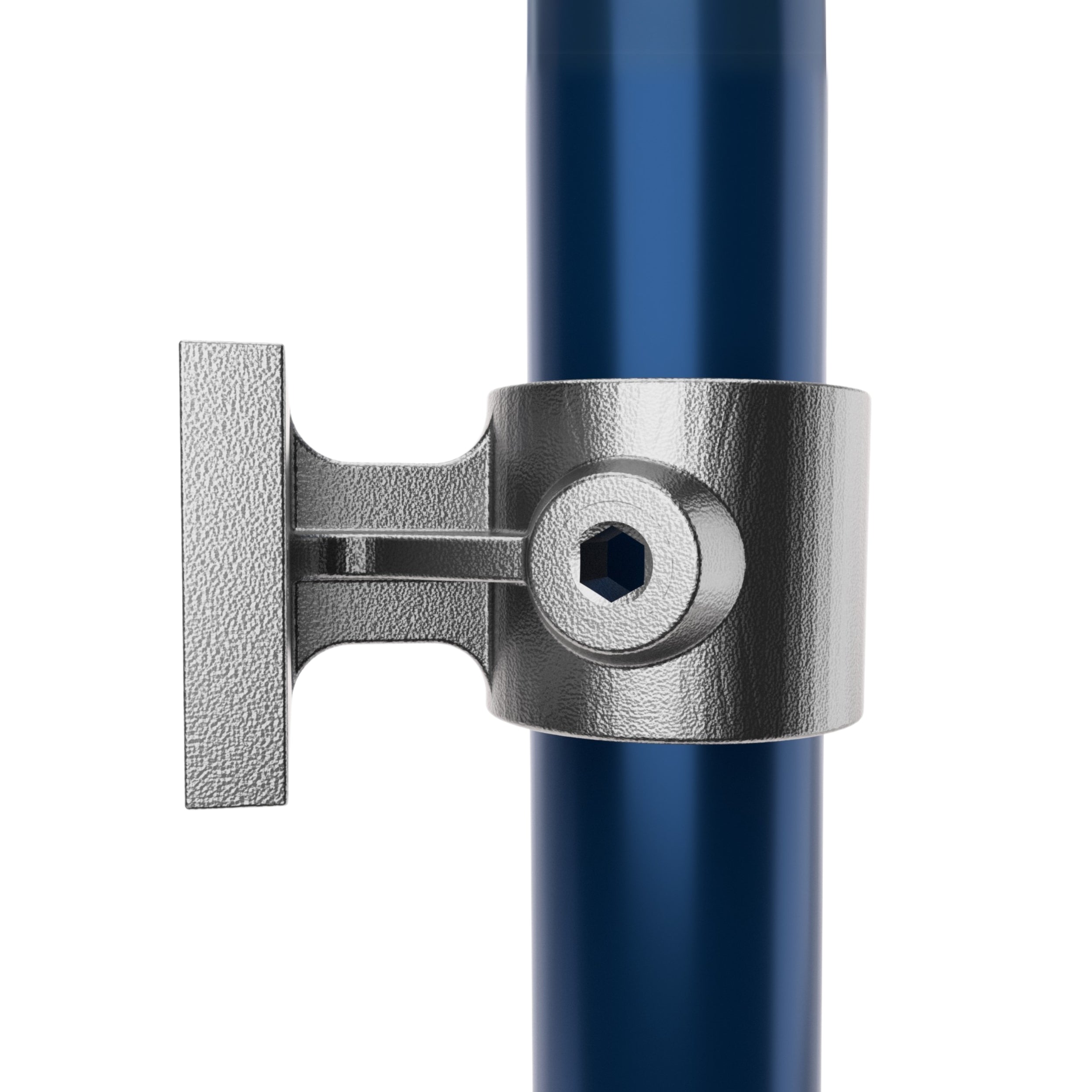 Handrail tube attached to wall mount tube clamp bracket.