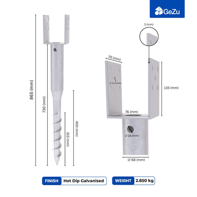 No Dig Ground Screw Anchor | U Model Ground Spike
