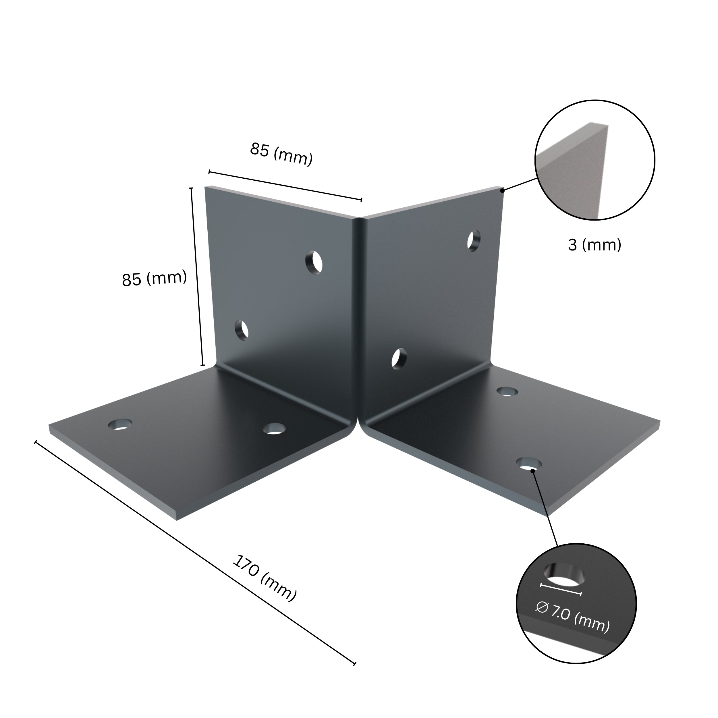 pergola floor bracket with labeled dimensions.