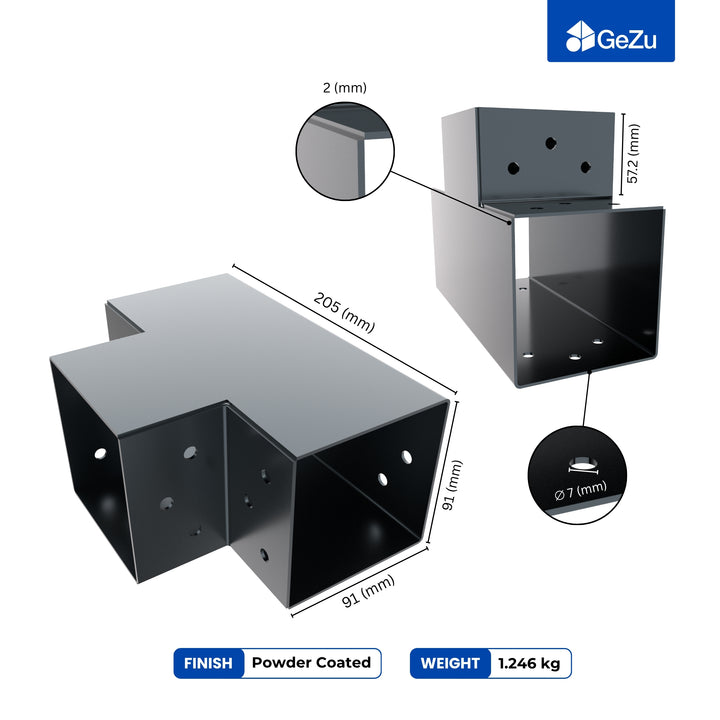 3-Way Post Connector T Shape | Pergola Corner Bracket