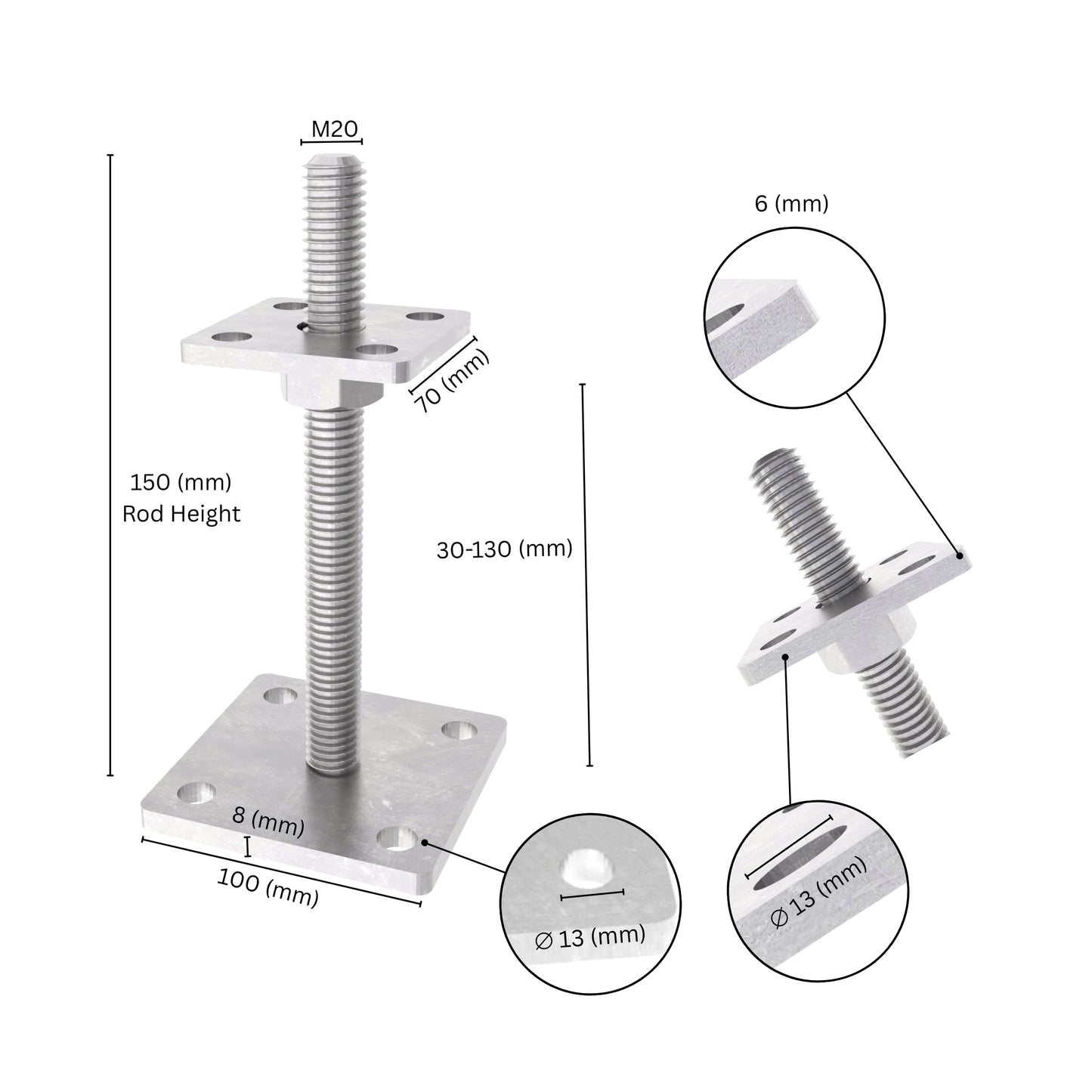 Bolt down height adjustable post support