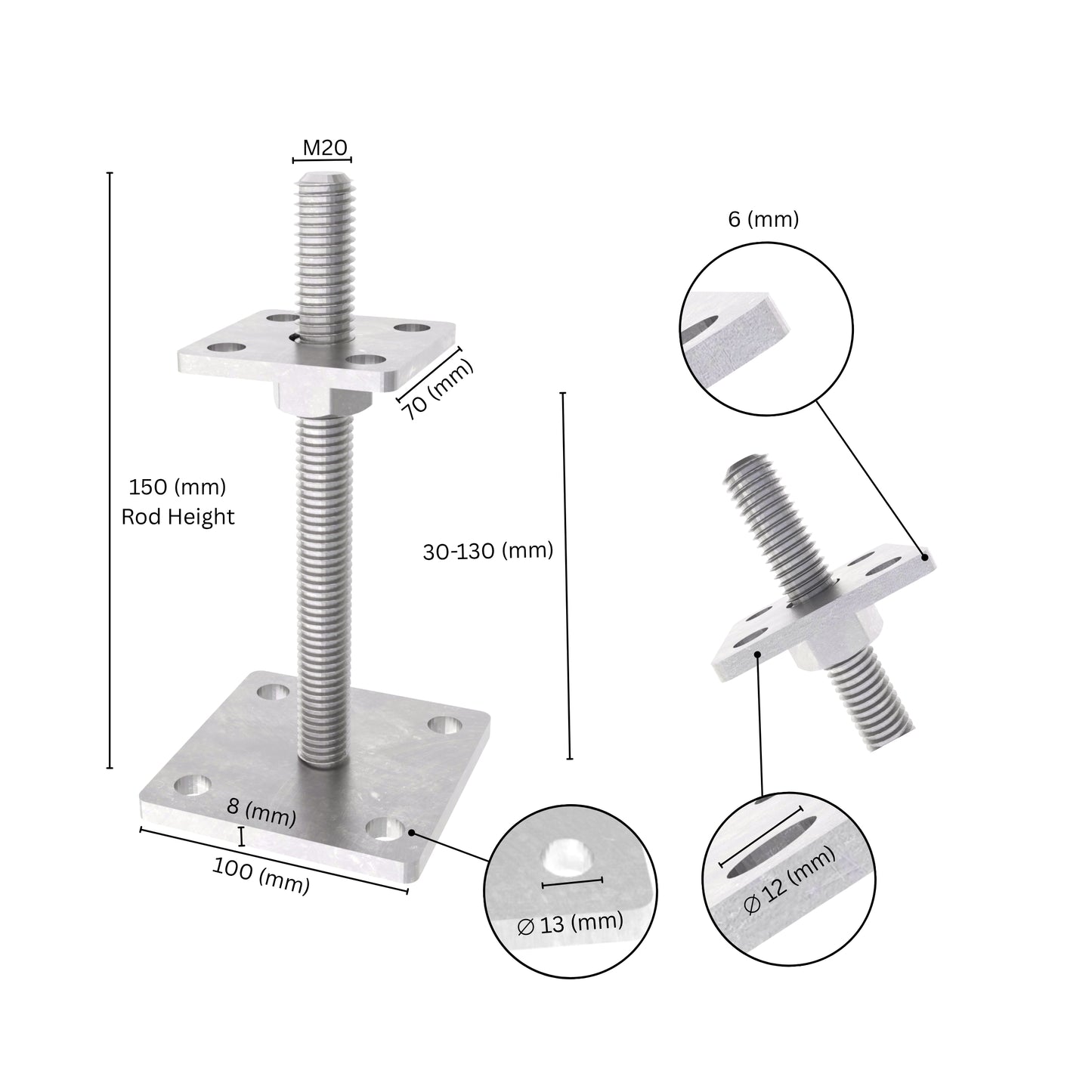 Bolt down height adjustable post support