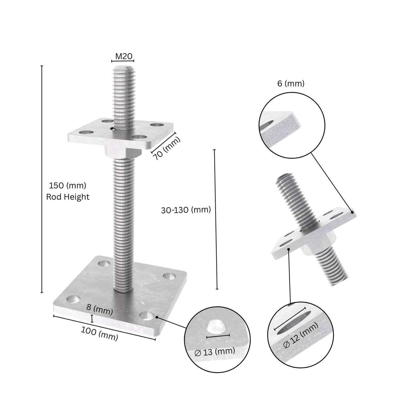 Bolt down height adjustable post support