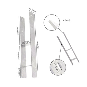 H post support with labeled dimensions showing height, width and sleeve size.