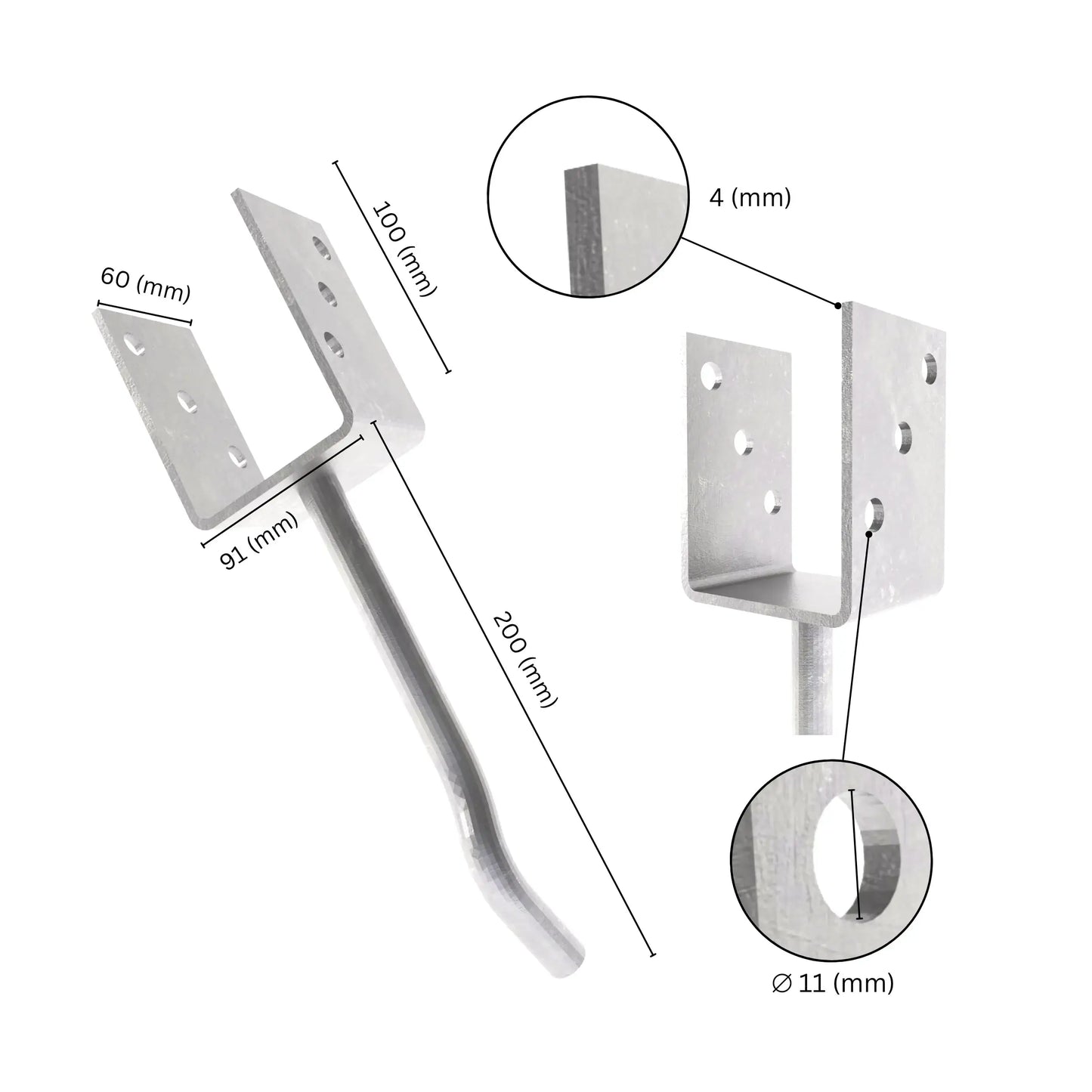 U shaped post support with bent rod