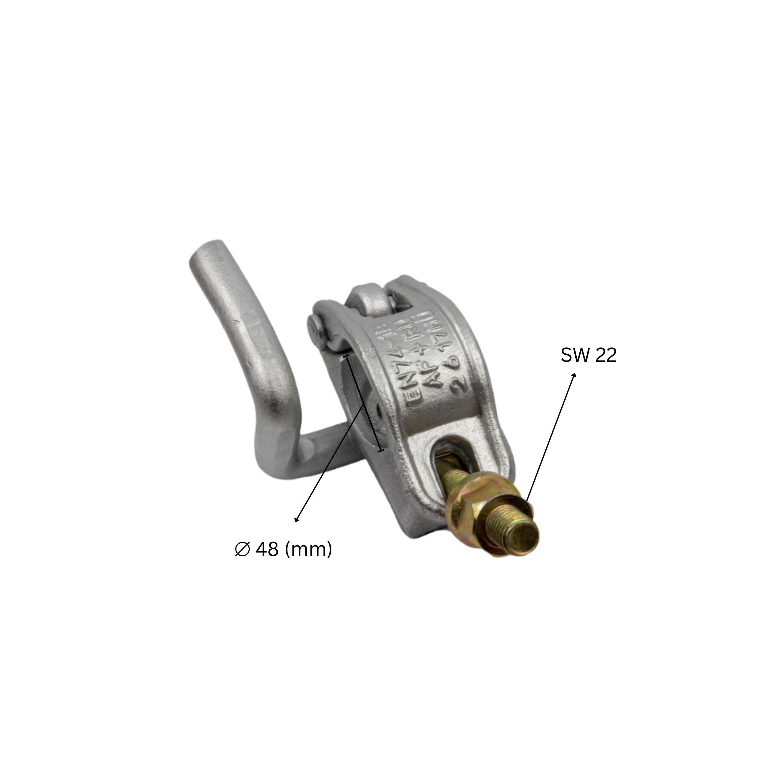 Scaffold half coupler with hook dimensions.