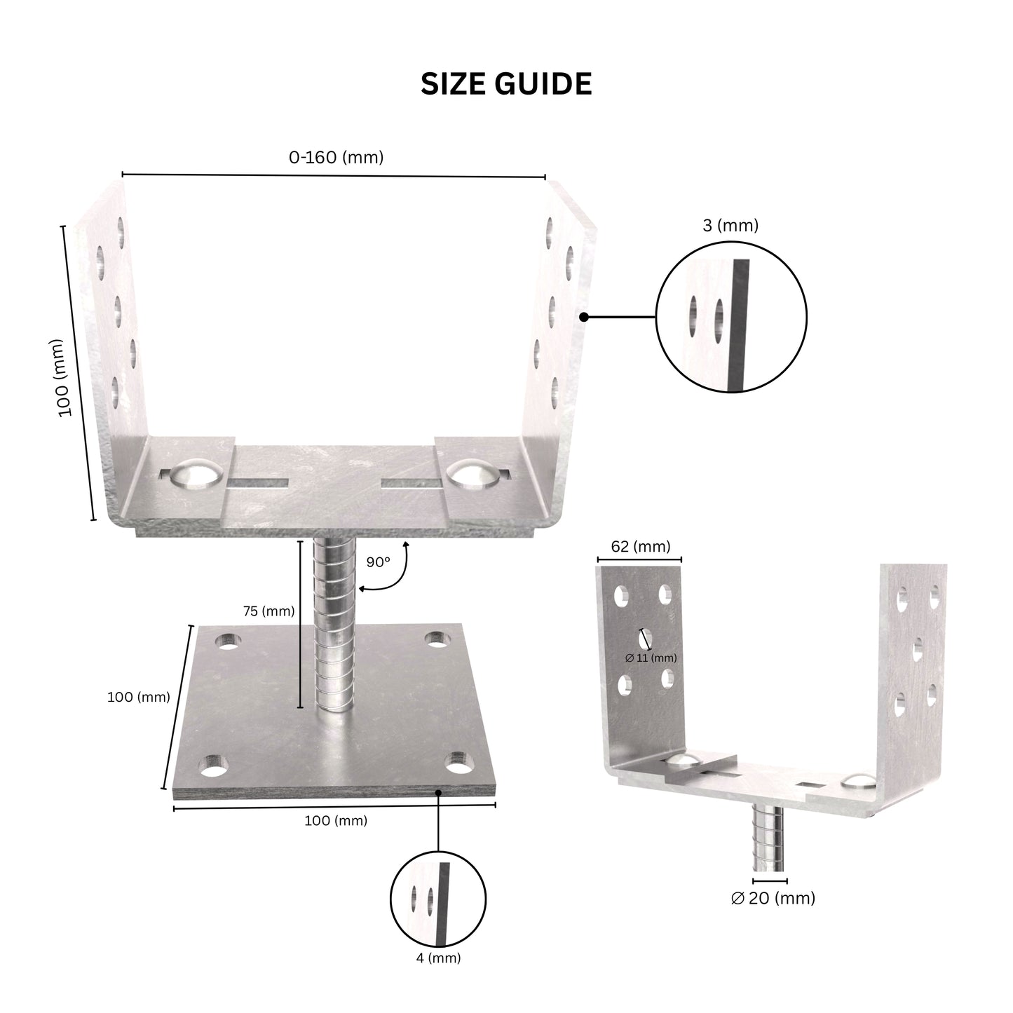 Adjustable Width U Post Support with Plate